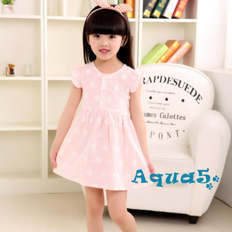 Đầm Tay Cánh Tiên Họa Tiết Hoa Cúc Xinh Xắn Dành Cho Bé Gái