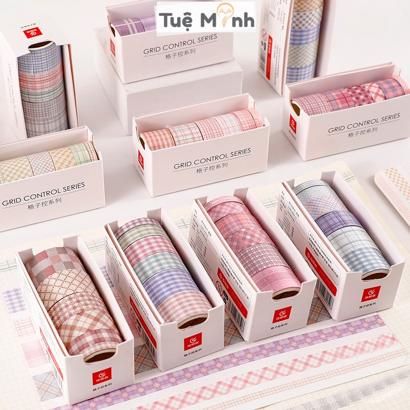 Bộ 6 washi tape nhiều cỡ, tập băng dính washi dán trang trí take note, điện thoại WA05