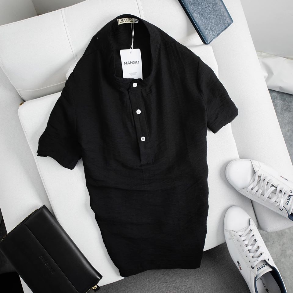 Áo đũi nam sơ mi cổ tàu ngắn tay Mango cao cấp vải đũi line mát lịm | BigBuy360 - bigbuy360.vn