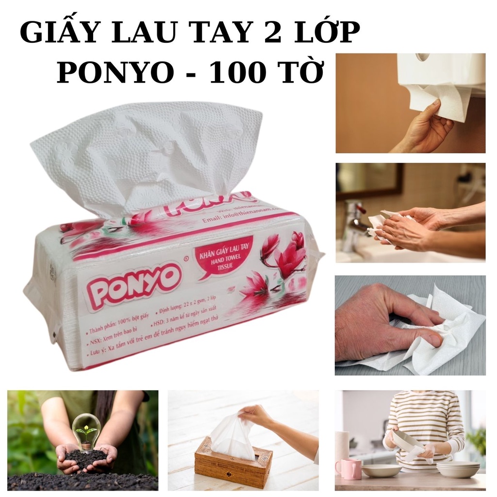 Thùng (24 gói) khăn giấy lau tay PONYO (100 tờ/ bịch x 2 lớp)