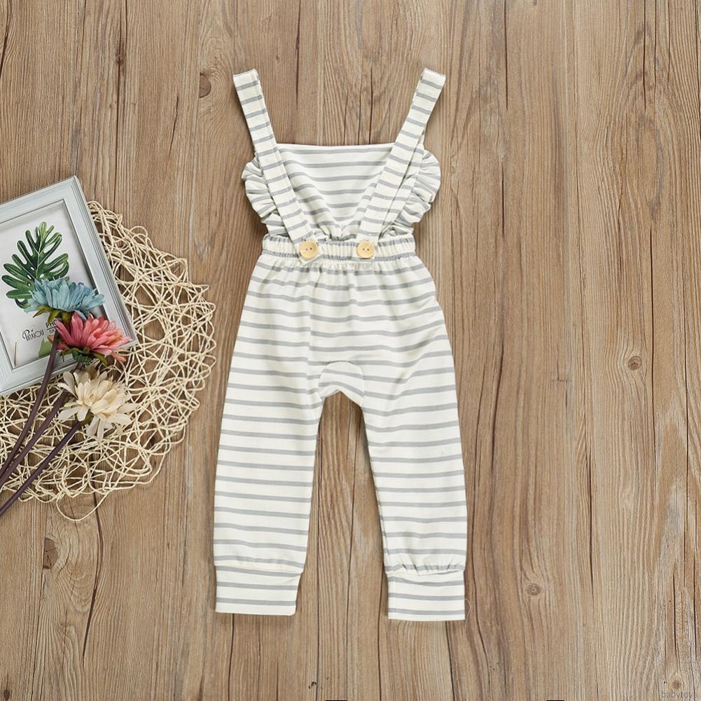 [babytoys] Summer Baby Girl Sling Stripe Jumpsuit Toddler Newborn Solid Color Bodysuit 0M-3T