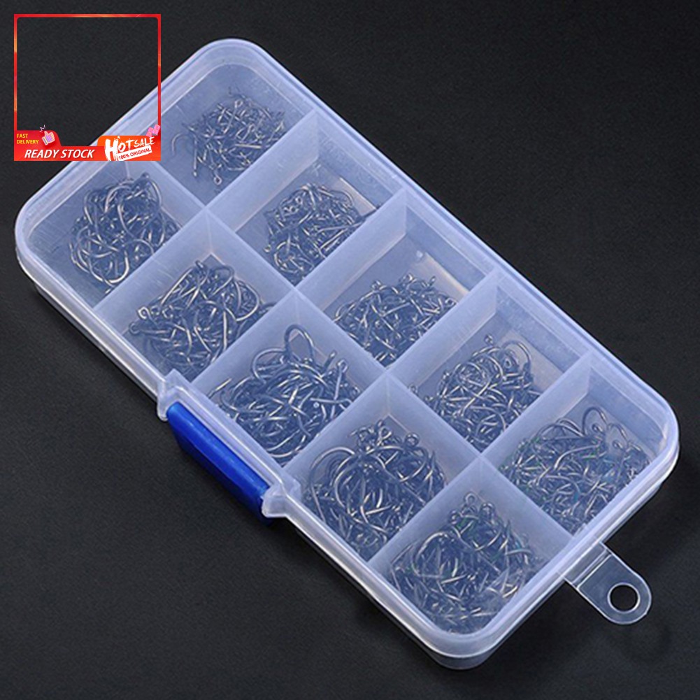 Hộp 500 Lưỡi Câu 10 Kích Cỡ Bằng Thép Các Bon