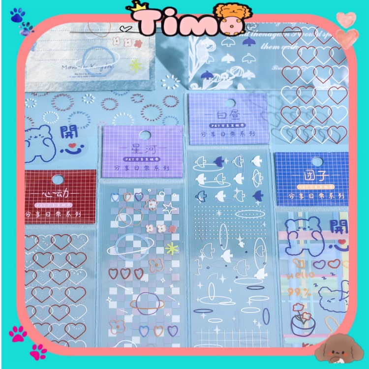 Sticker Cute Trong Suốt Hình Gấu Thỏ Trang Trí Sổ Tay Mũ Bảo Hiểm Nhật Ký Toploader Bullet Journal S