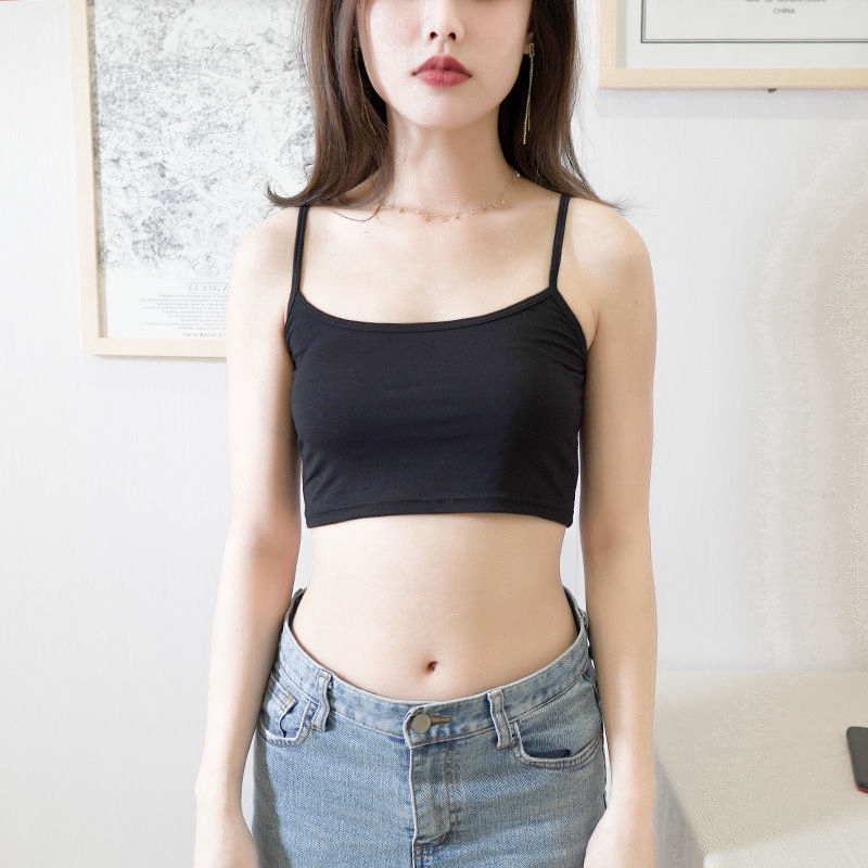 Áo Hai Dây Dáng Ngắn Màu Sắc Trơn Quyến Rũ Dễ Phối Đồ Cho Nữ