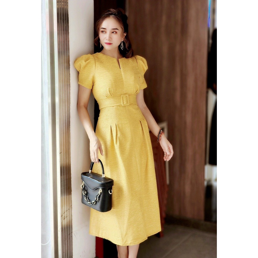 Đầm Nữ Dự Tiệc Công Sở Sang Trọng Bigsize AMYRA, Thiết Kế Dáng Xòe Phối Tay Phồng Cao Cấp Đi Làm Đi Tiệc DA200
