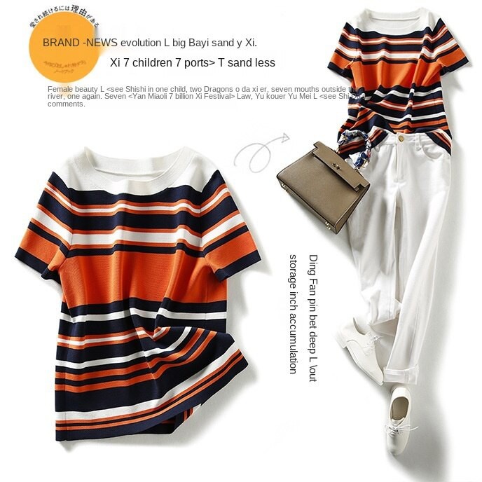 Áo Thun Nữ Ngắn Tay Họa Tiết Sọc Ngang Thời Trang Hè  Short sleeve T-Shirt Women