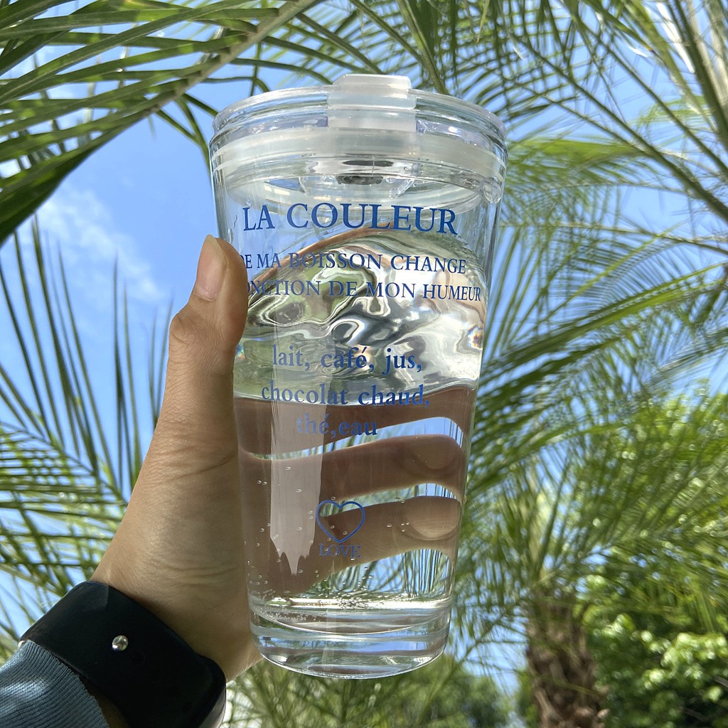 Ohaya Bộ Năm Cốc Thủy Tinh Mềm Cách Nhiệt In Chữ Màu Cam Đám Mây Phong Cách Hàn Quốc