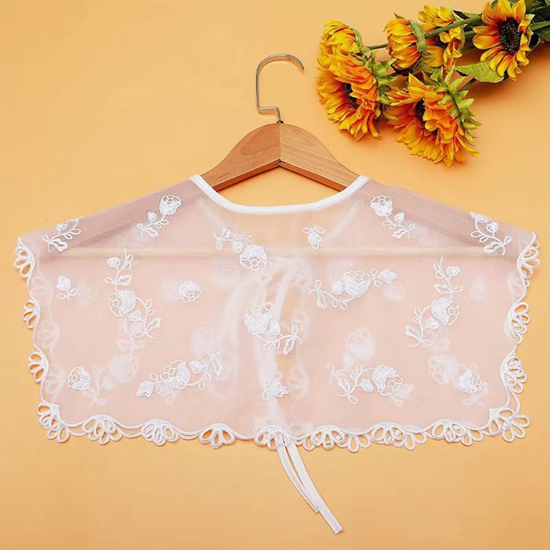 Khăn Choàng Cổ Thêu Hoa Đính Sequin Phối Dây Cột Nơ Có Thể Tháo Rời Cho Nữ