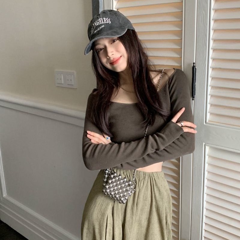 Áo thun COZOKC tay dài trễ vai dáng ngắn thời trang trẻ trung