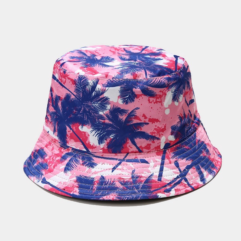 Nón Bucket Cây Dừa Canvas Bóng - Mũ Bucket Đi Biển Cây Dừa Hawai