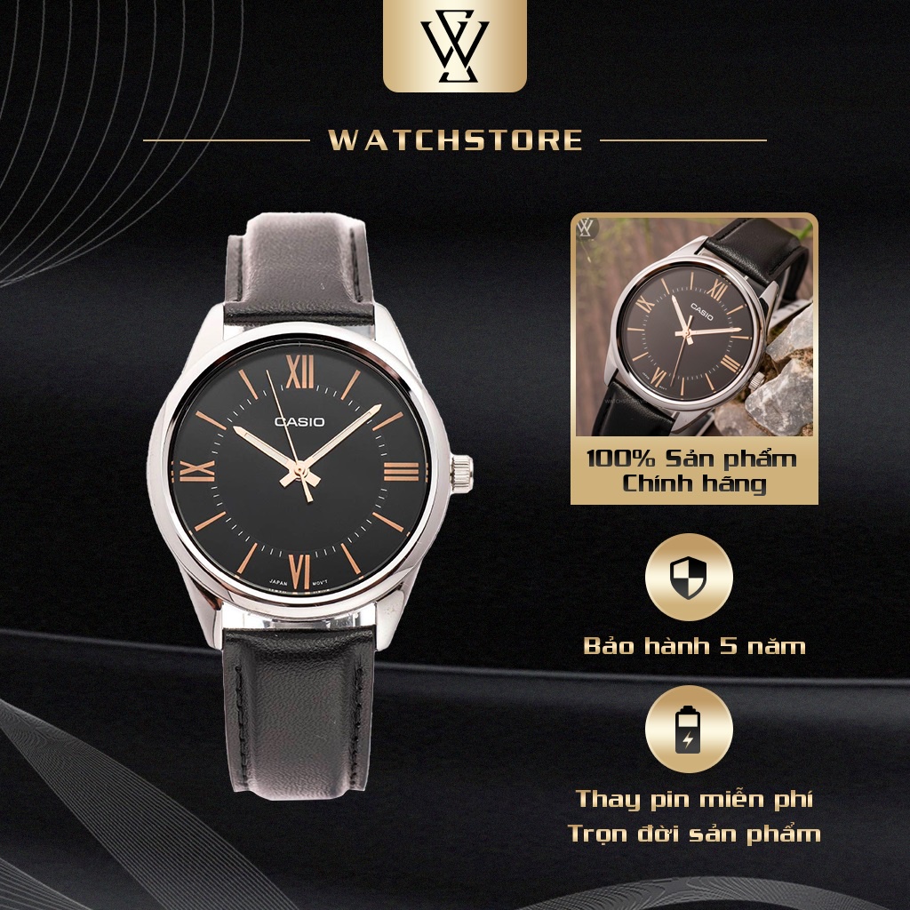 Đồng Hồ Quartz Nam Casio WATCHSTORE MTP-V005L-1B5UDF Thiết Kế Kính Khoáng 40mm, Dây Đeo Da Và Vỏ Thép Không Gỉ