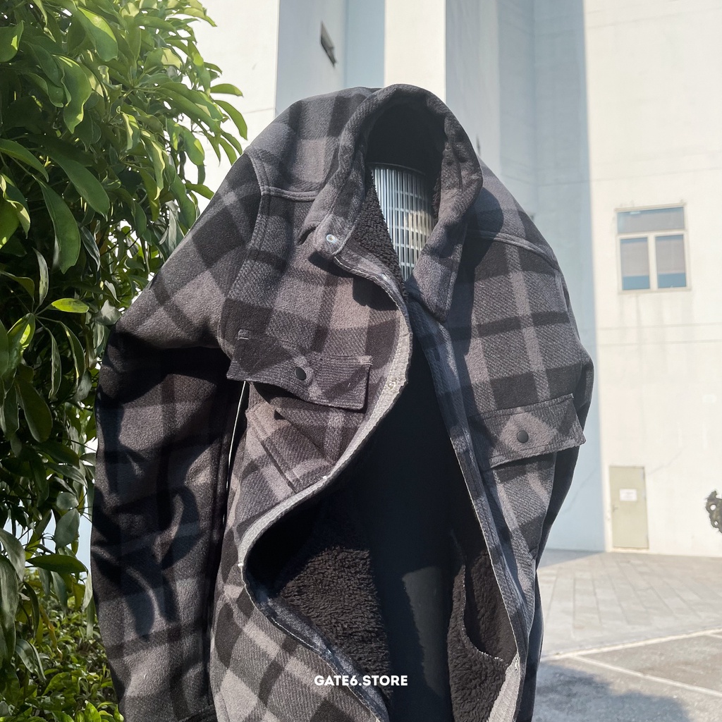 Áo Khoác dạ Nam GATE6 2 lớp lót lông, sơmi caro dạ Unisex khoác ngoài kiểu Hàn Quốc Terry-Check - #G0016