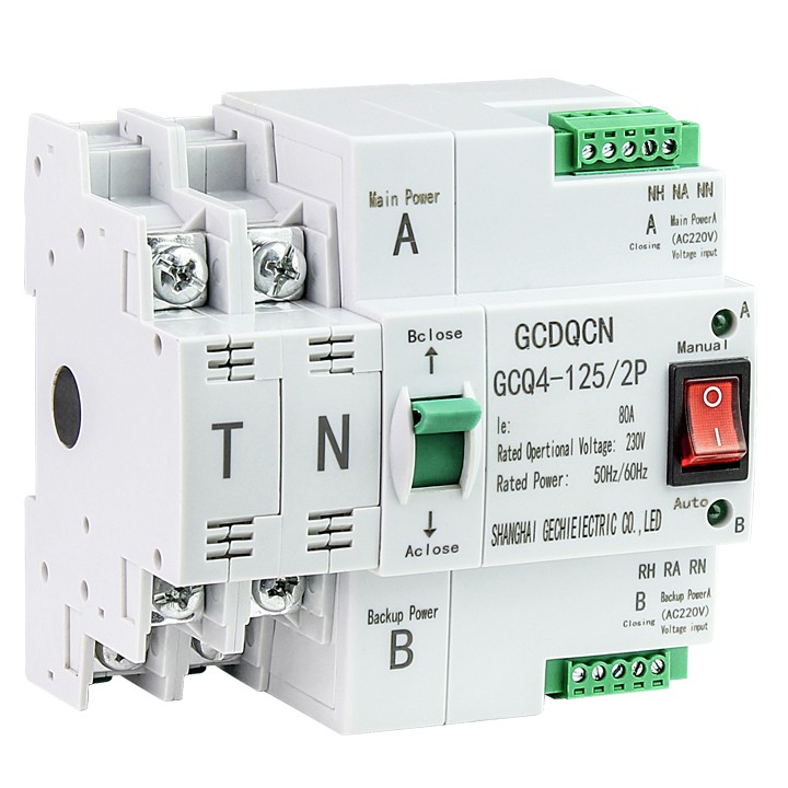 Bộ chuyển nguồn ATS 2P 100A GECHELE, cầu dao đảo chiều tự động, công tắc đảo chiều