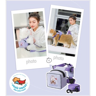 Balo con thỏ tím kèm dây dắt cho chó mèo