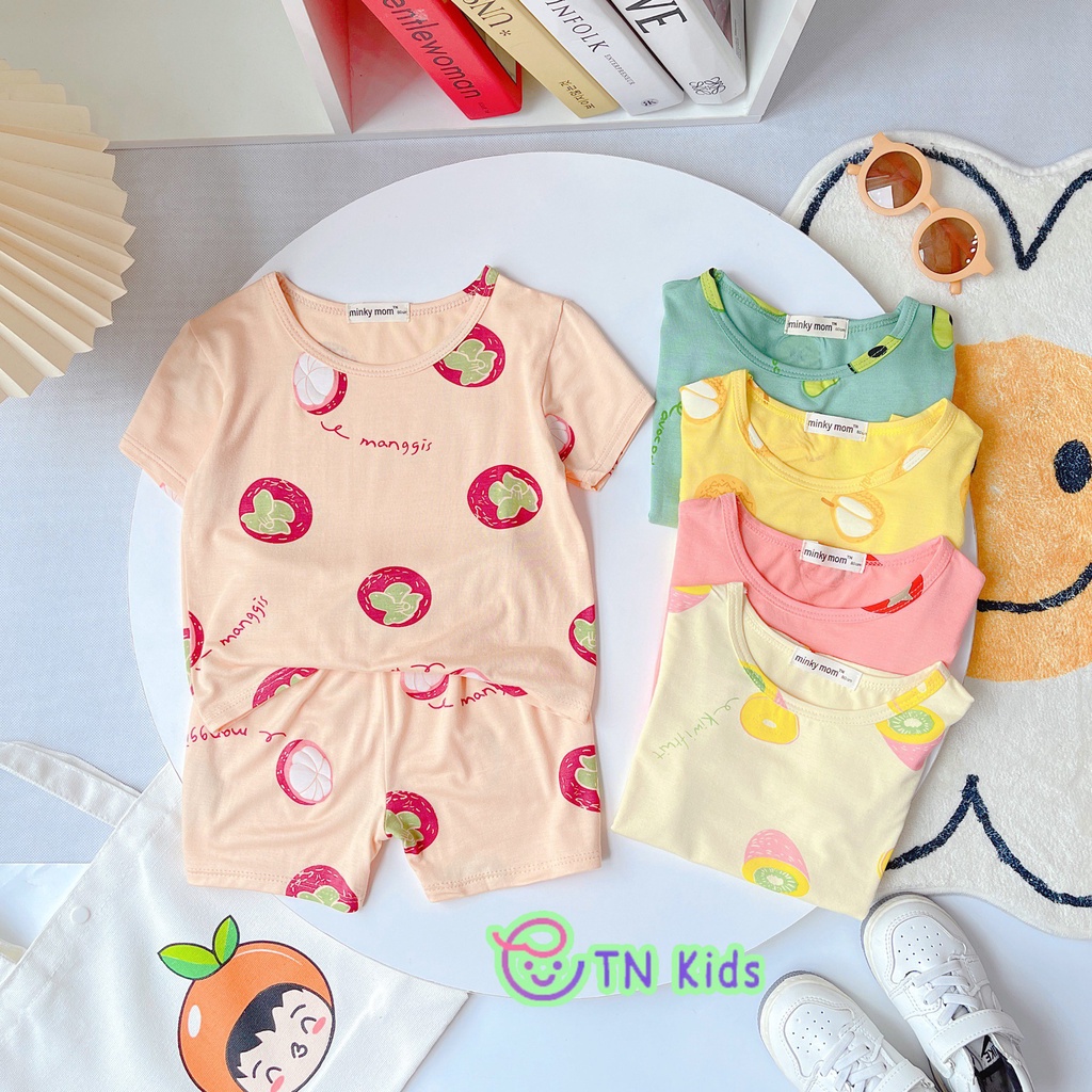 Bộ ngắn tay thun lạnh Size Đại trái cây Minky mom thun lạnh cho bé trai bé gái từ 7-27kg