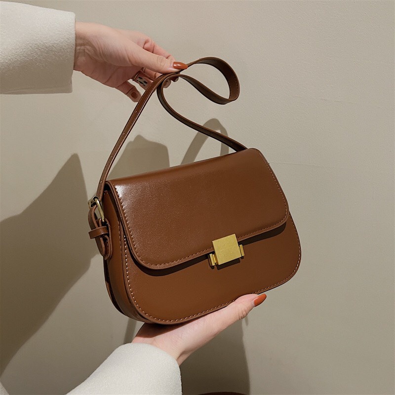 Túi kẹp nách, đeo chéo da trơn nữ khóa vuông lạ mắt 2022 AL29