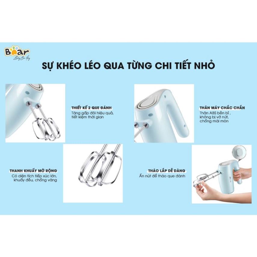 Máy đánh kem/trứng cầm tay mini Bear B02P5, Công suất 125W, tích hợp 5 chế độ que đánh inox chống gỉ thiết kế gọn nhẹ