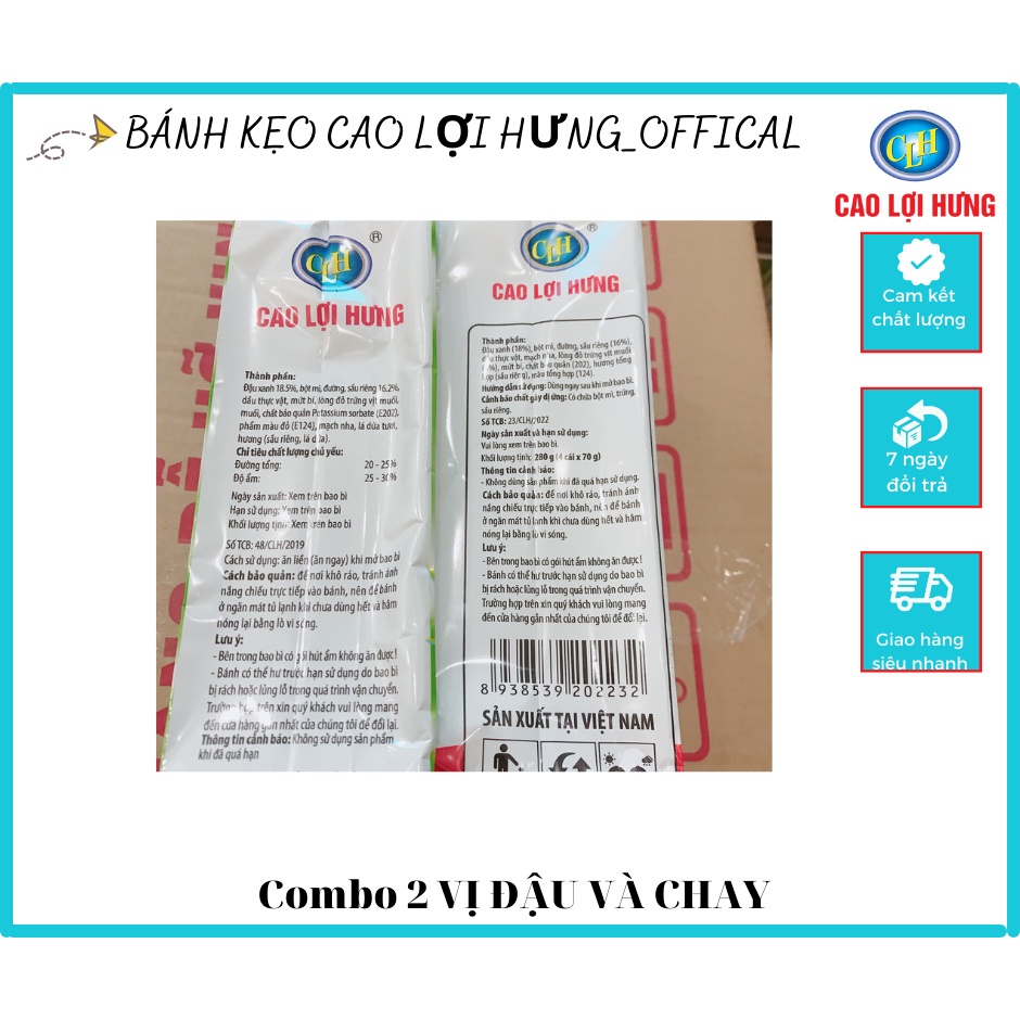 COMBO 2 VỊ _8 CÁI _ Bánh Pía Cao Lợi Hưng nhân đậu xanh , lá dứa, sầu riêng, trứng muối xây, Đặc sản Vũng Thơm, Sóc Trăg