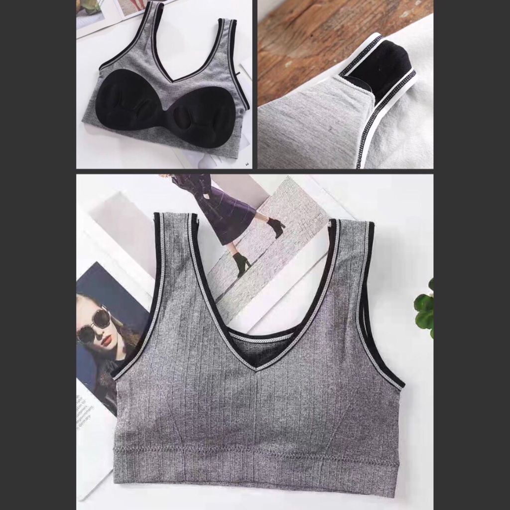 Áo Bra Nữ Thể Thao Tập Gym CropTop Cổ Tim Bo Viền Co Giãn Có Đệm Ngực PINK STORE 26