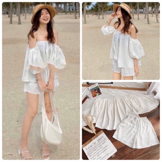Set áo bẹt vai quần short