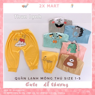 Quần dài bé trai và quần dài cho bé gái Kwoo thun lạnh in mông hình thú