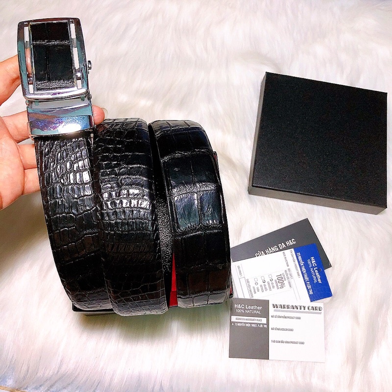 Thắt lưng nam da cá sấu thật 100%,  bản rộng 4cm, dây nguyên miếng