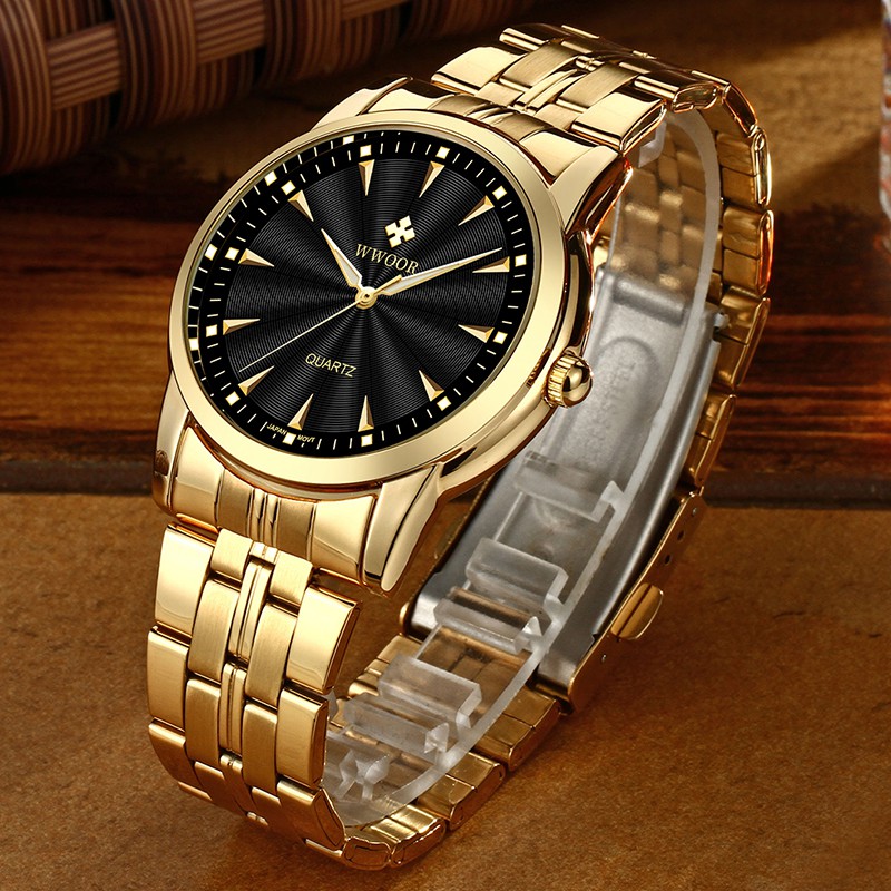 WWOOR Men's Watches Waterproof Fashion Sport Stainless Steel Metal Quartz Watch Genuine Clock - 8028