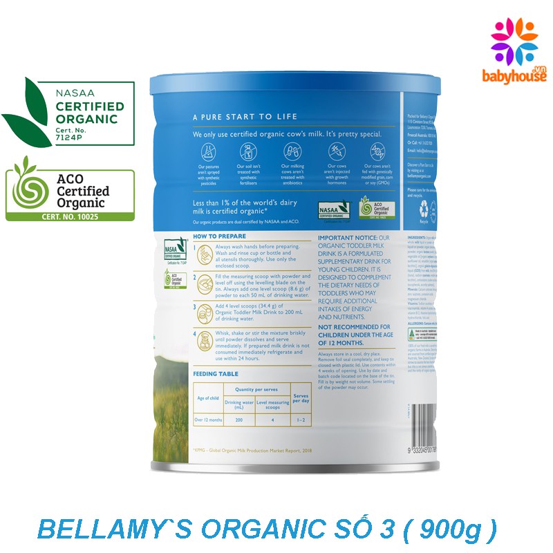  Sữa Bellamy s Organic hữu cơ số 3 900g