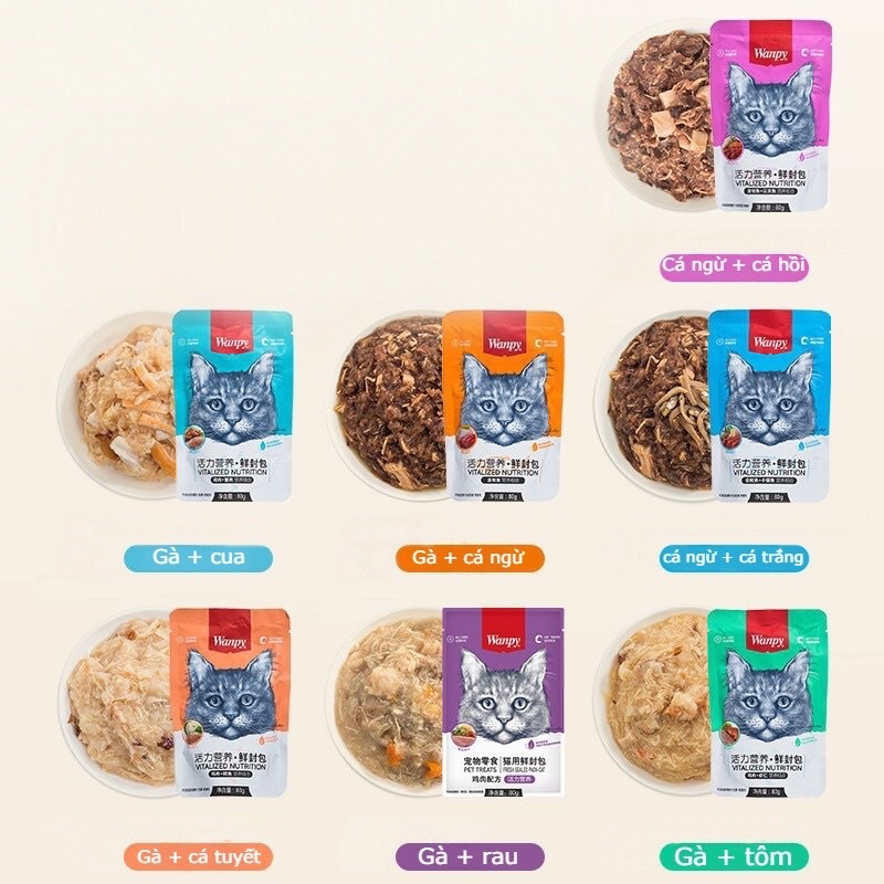 Pate wanpy gói 80g -pate dinh dưỡng cho mèo đa dạng vị