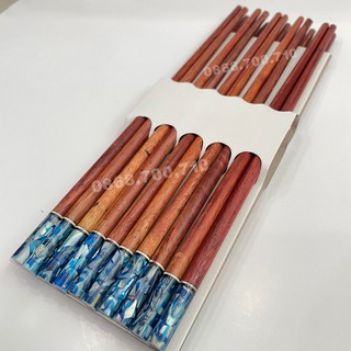 Đũa ăn gỗ Cẩm lai đầu tròn khảm ỐC biển Xanh 10 đôi