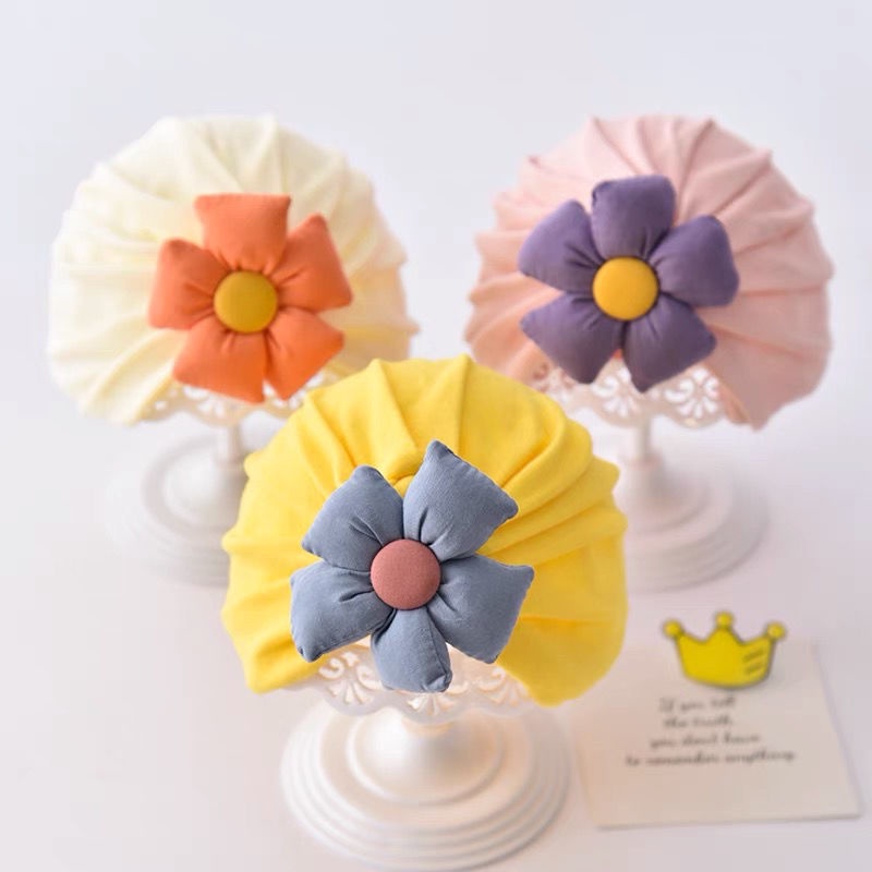 Mũ Trùm Đầu Vải Cotton Mềm Đính Hoa Dễ Thương Cho Bé Gái