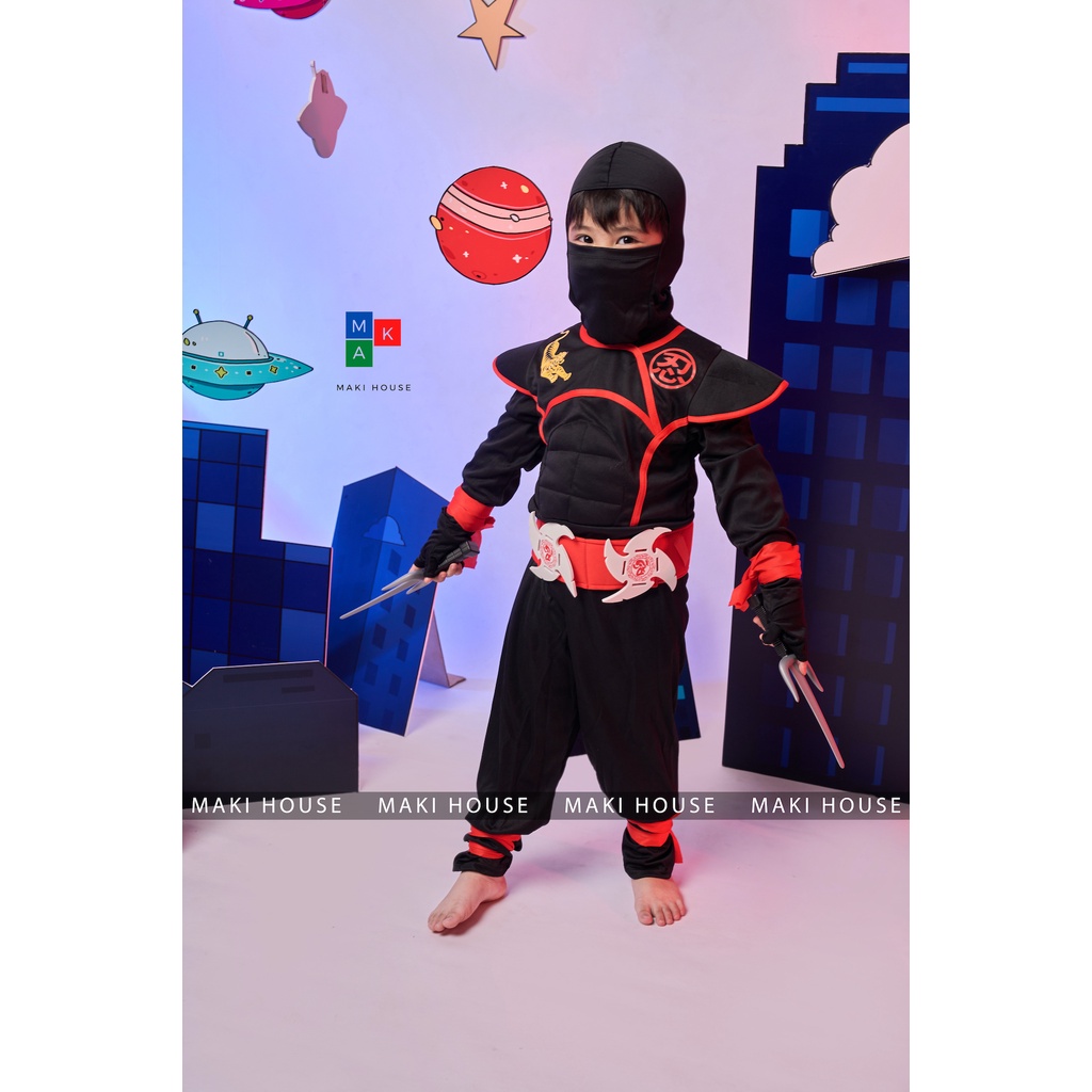 Quần áo trẻ em hoá trang hoạt hình halloween độc lạ Maki Ninja Nhật đầy đủ phụ kiện.HTN221