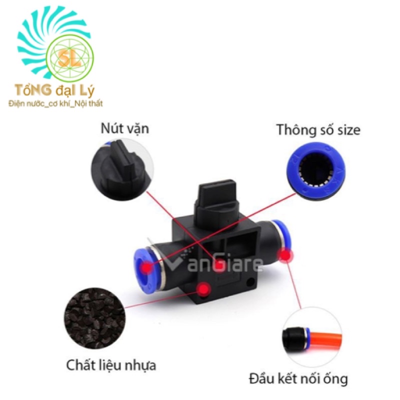 Van Khoá khí Nén Nhựa Hơi 2 Đầu 6mm,8mm,10mm,12mm