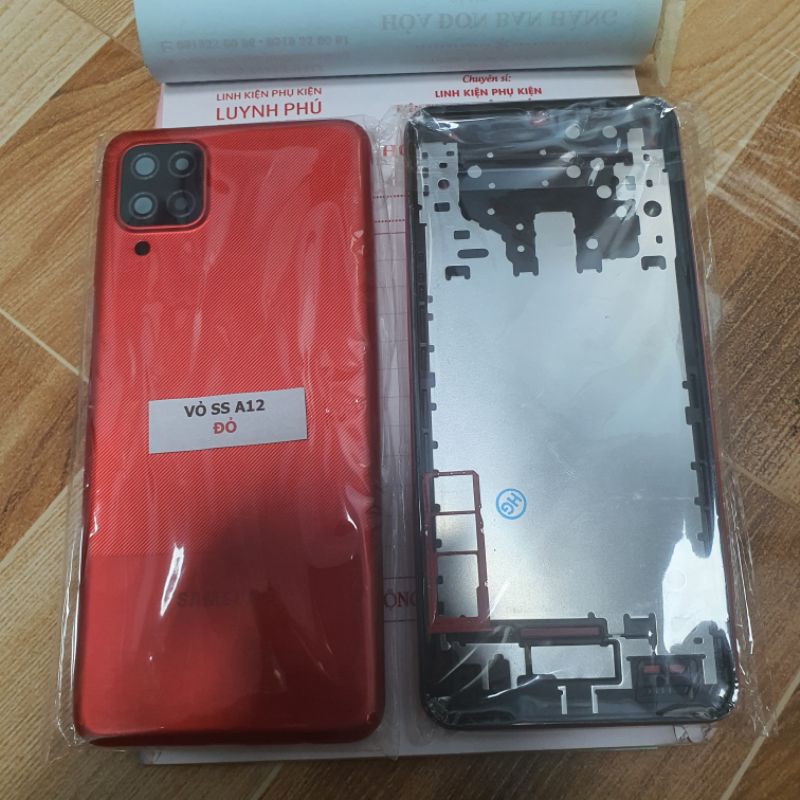 Vỏ samsung A12 có khay sim kính camera,nắp lưng có kính camera zin