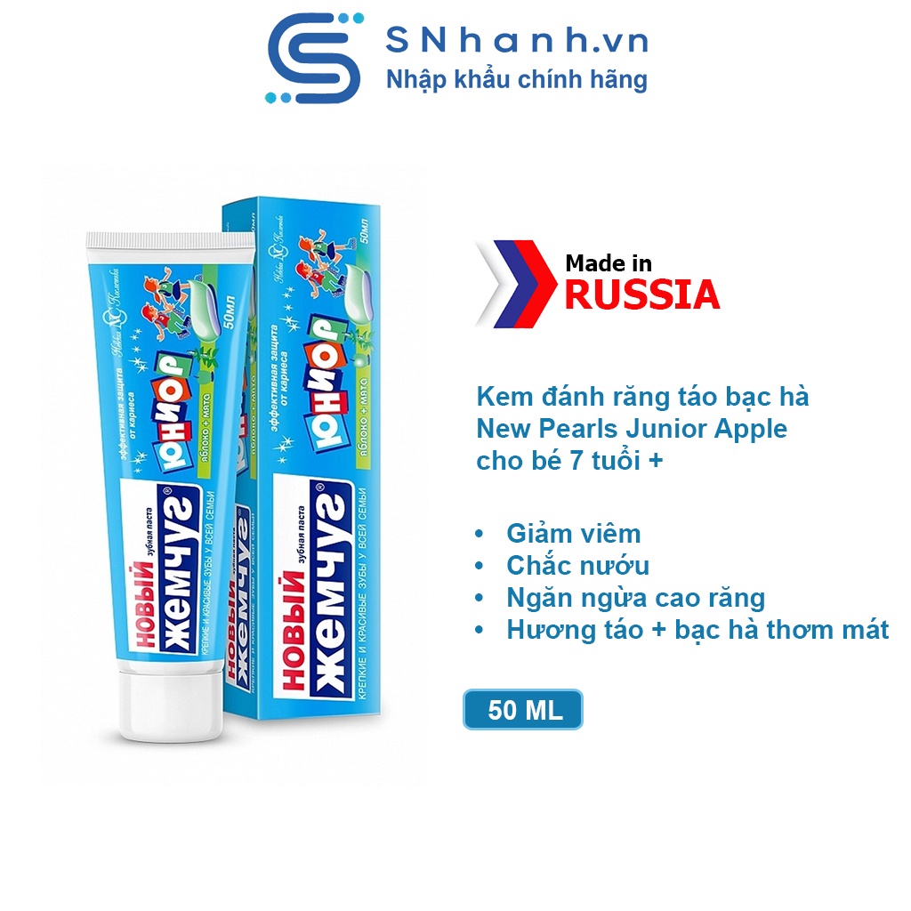 Kem đánh răng trẻ em táo bạc hà New Pearls Junior Apple and Mint 50ml