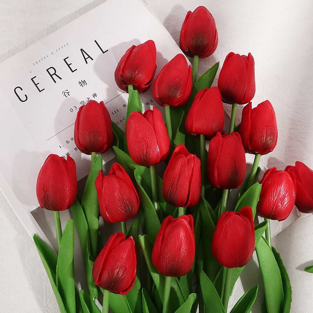Hoa Tulip Giả Bằng Lụa Sống Động Dùng Trang Trí