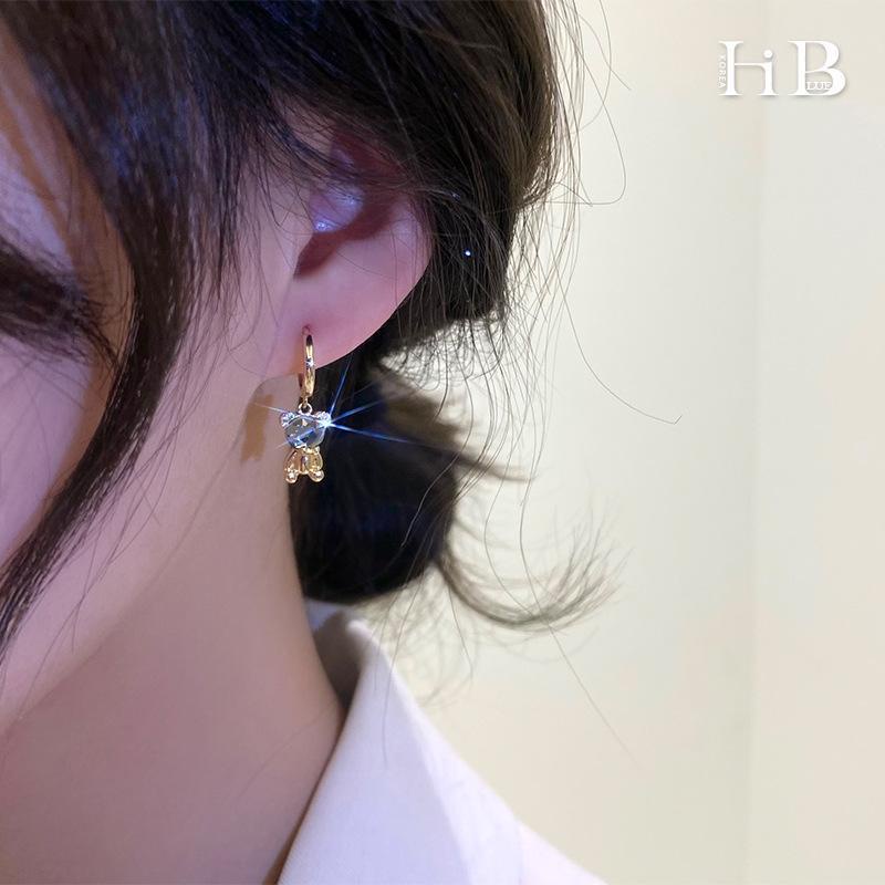 Bông Tai Hình Tròn Đính Kim Cương Lấp Lánh Dễ Thương Phong Cách Hàn Quốc