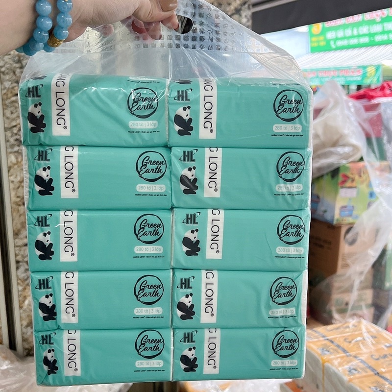 Khăn giấy gấu trúc hoàng long - 1 xách 10 cục khăn giấy