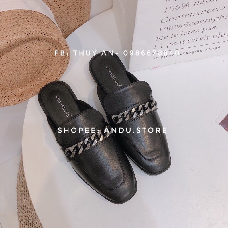 Giày sục da dây xích bít mũi hàng chuẩn ảnh loại đẹp, êm ôm chân