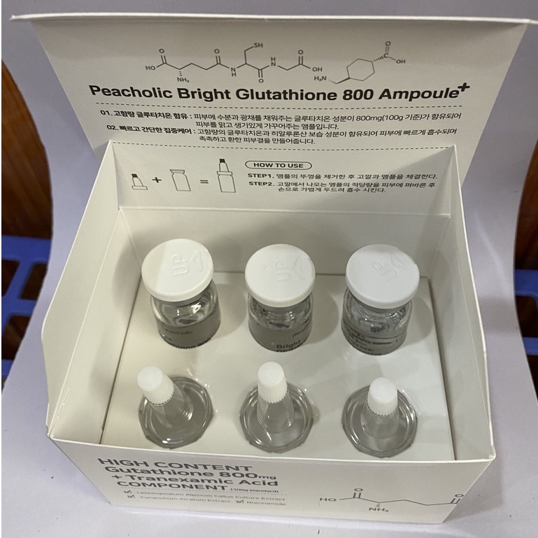 Tế bào gốc truyền trắng Bright GLUTATHIONE 800mg+ Ampoule Peacholic mẫu mới trắng da kiềm dầu MÓM COSMETICS