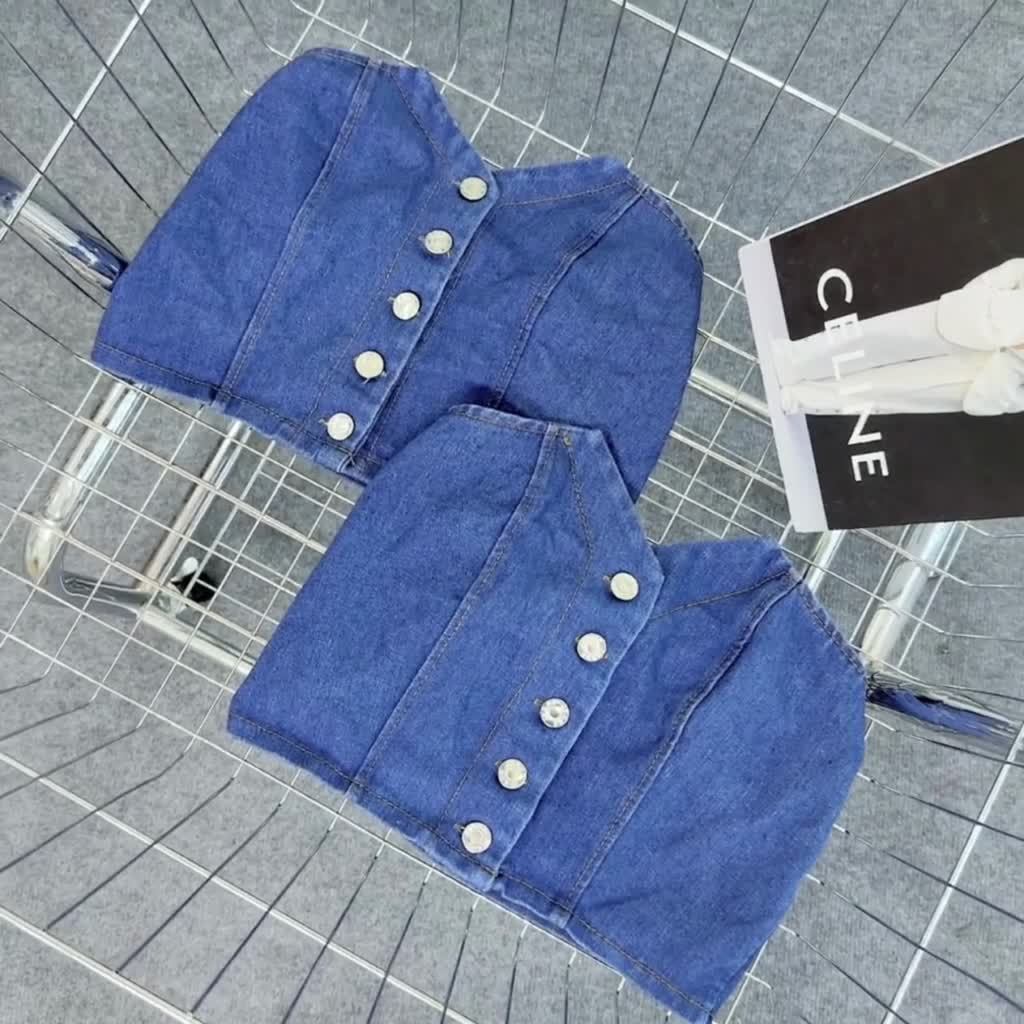 Áo ống jean kiểu cúc cài PINKSTORE29 phong cách quyến rũ A5594 | BigBuy360 - bigbuy360.vn