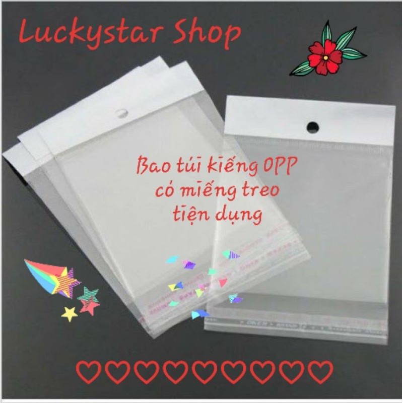 [Set 50 cái] ☆ Bao Kiếng Trong / Túi Bóng Kính OPP có miếng màng ngọc có lỗ treo hoặc không miếng treo, nhiều kích cỡ.