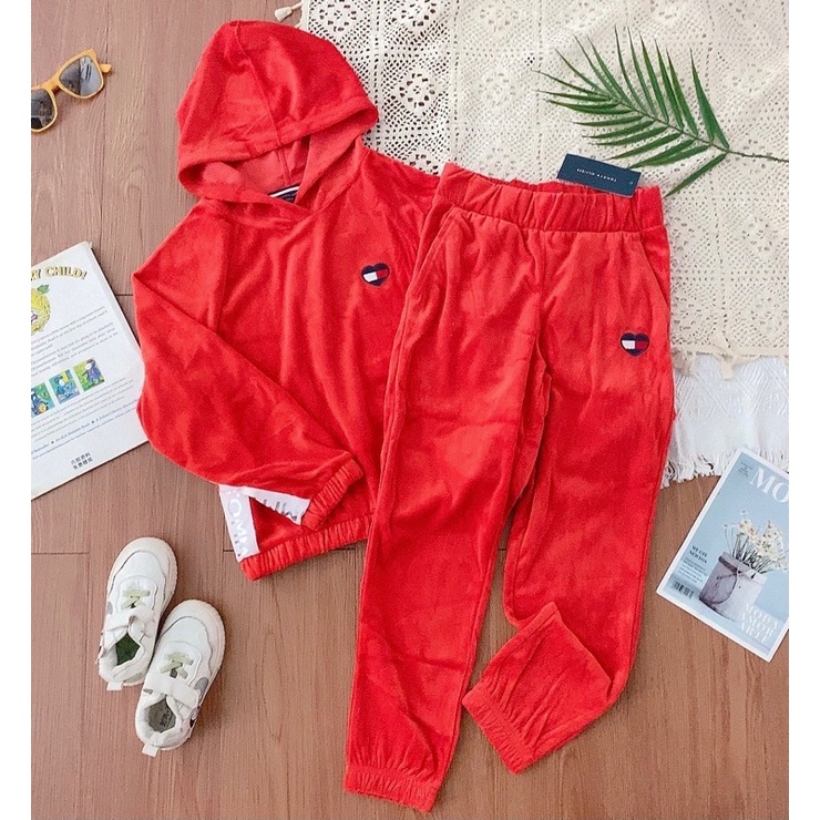 Bộ nỉ nhung bé trai, bé gái Tommy size đại dư xịn thêu tim B66