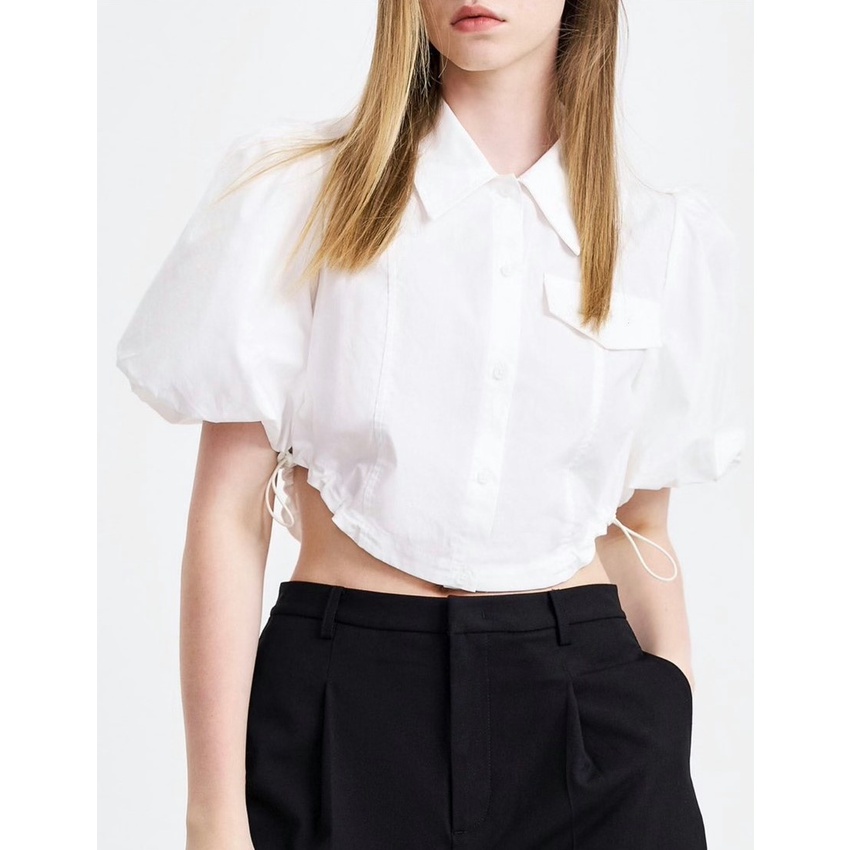 Áo croptop sơ mi nữ rút eo