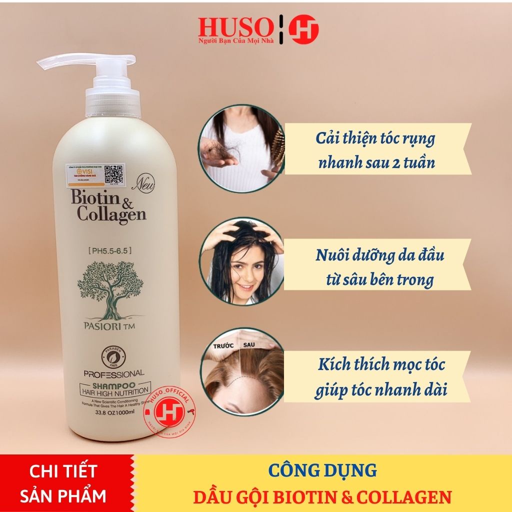 Combo dầu gội Biotin Collagen chống rụng kích thích mọc tóc, phục hồi tóc 1000ml - HUSO