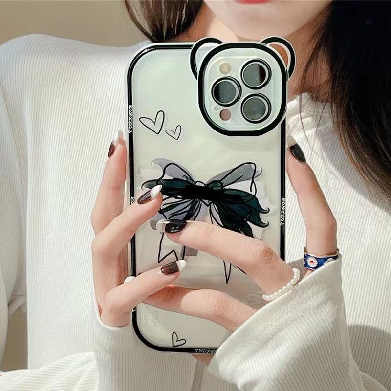 Ốp Điện Thoại Mềm Trong Suốt Chống Sốc Đính Nơ Dễ Thương Cho IPhone 13 11 12 Pro Max 6 7 8 Plus X XS Max XR