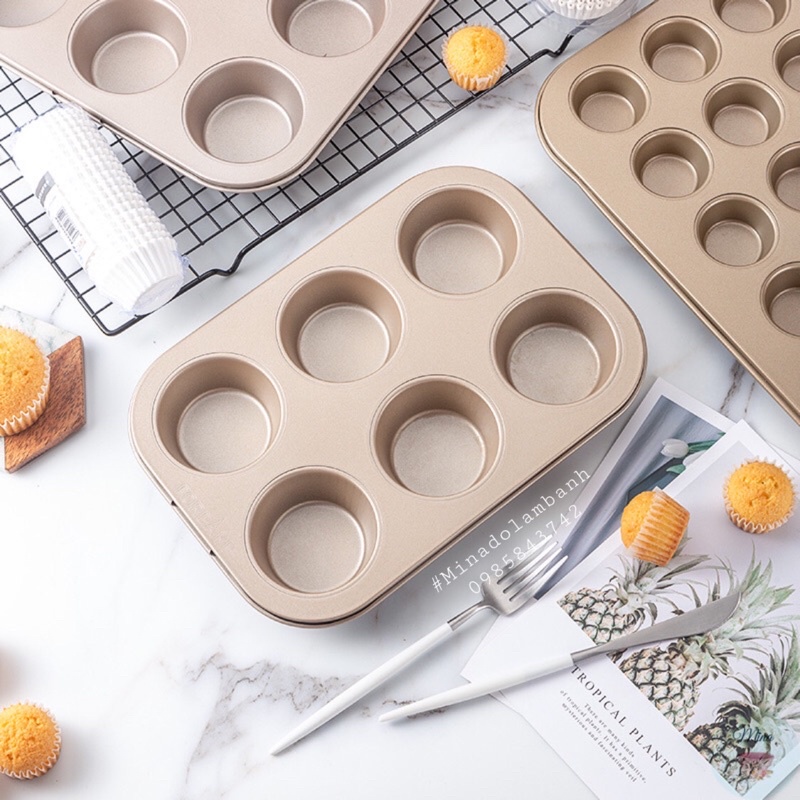 Khuôn làm bánh Cupcake 6 ô - Vàng