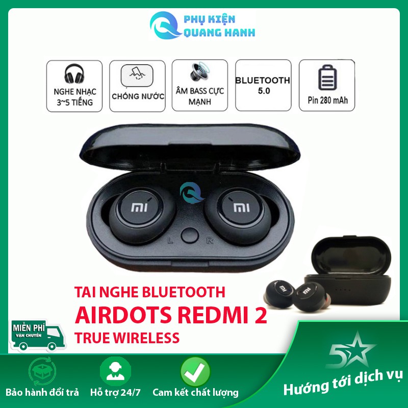 🍁🍁Tai Nghe Bluetooth AirDots Redmi2 Đen True Wireless Công Nghệ 5.0 Kèm Đốc Sạc ,Cảm Biến Tự Động Kết Nối