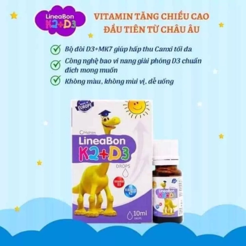 [Hàng chuẩn,kèm quà ] Vitamin tăng chiều cao D2K3 LineaBon cho bé từ 0 tháng