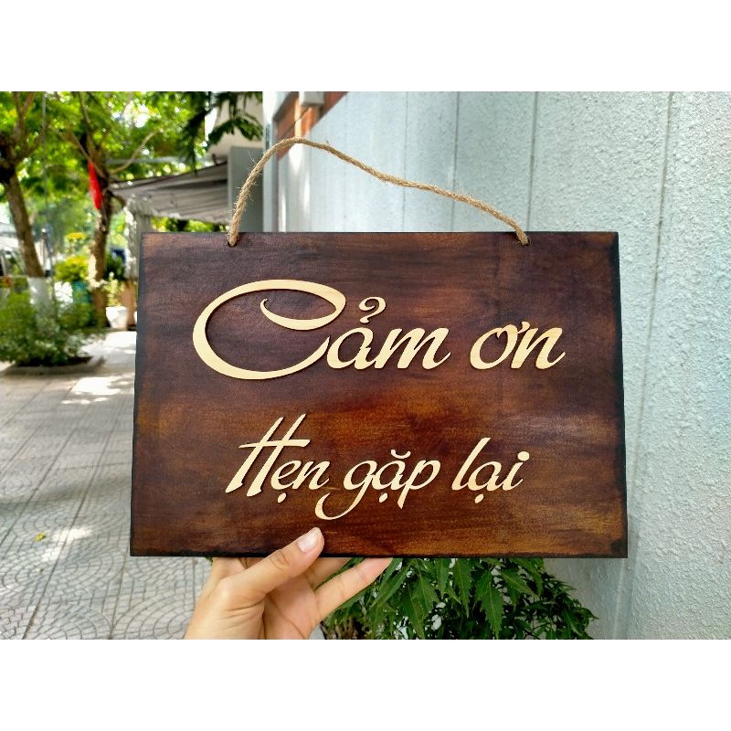 Bảng gỗ dán chữ gỗ 2 mặt nội dung "Mời vào/Cảm ơn" 3 mẫu xinh xắn + kèm dây treo - LUMYWOOD DECOR